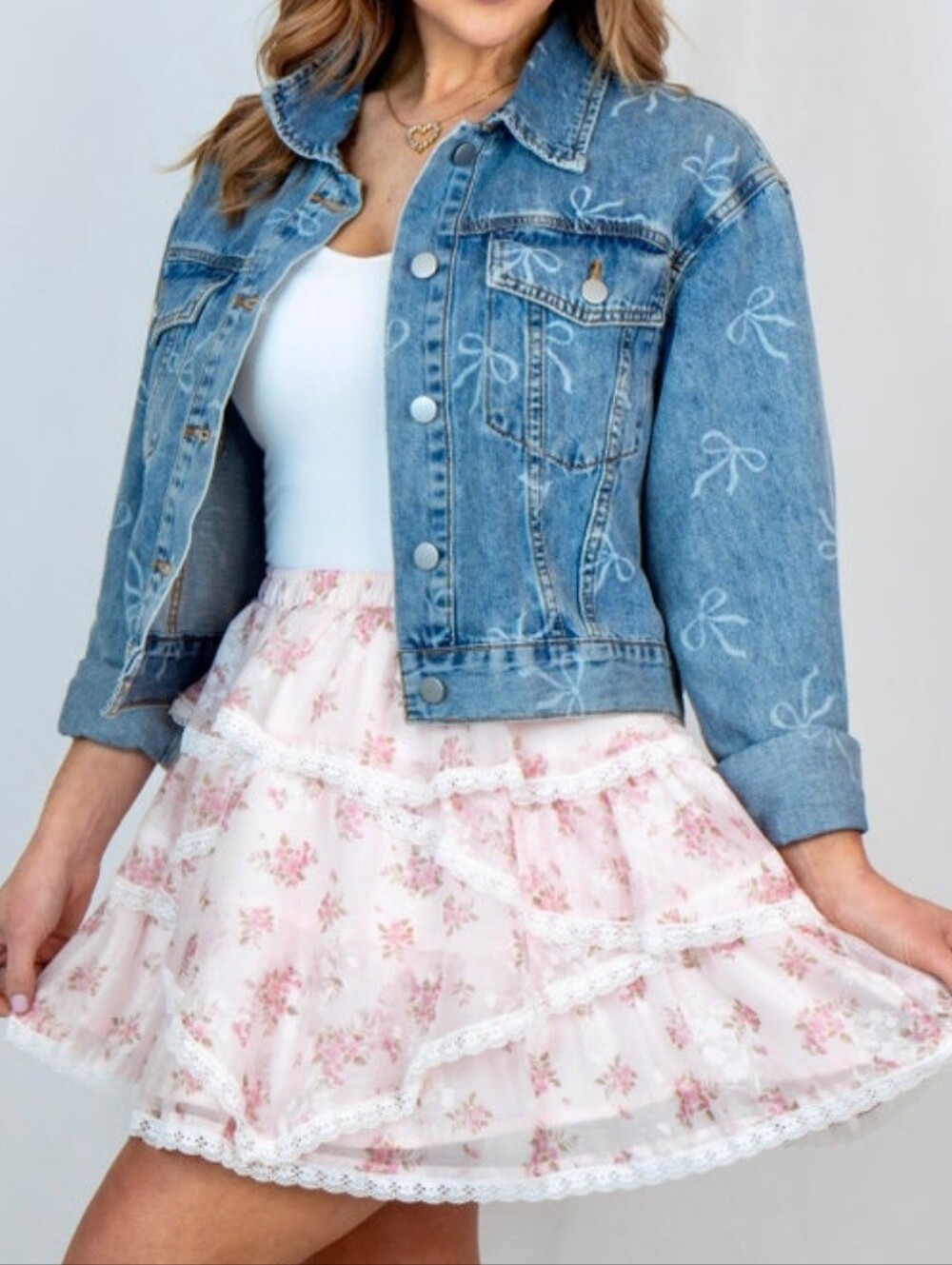 PEACH LOVE Floral Tier Skirt